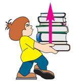Рис. 3.1. Мальчик, несущий стопку книг, с силой поддерживает их. Сила, действующая на книги, направлена вверх.