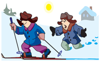 Рис. 4.1. Вы видите двух мальчиков примерно одинакового телосложения, а значит, и веса. Следовательно, лыжник давит на снег с такой же силой, как и «пешеход». Почему же результат действия этих сил различен?.